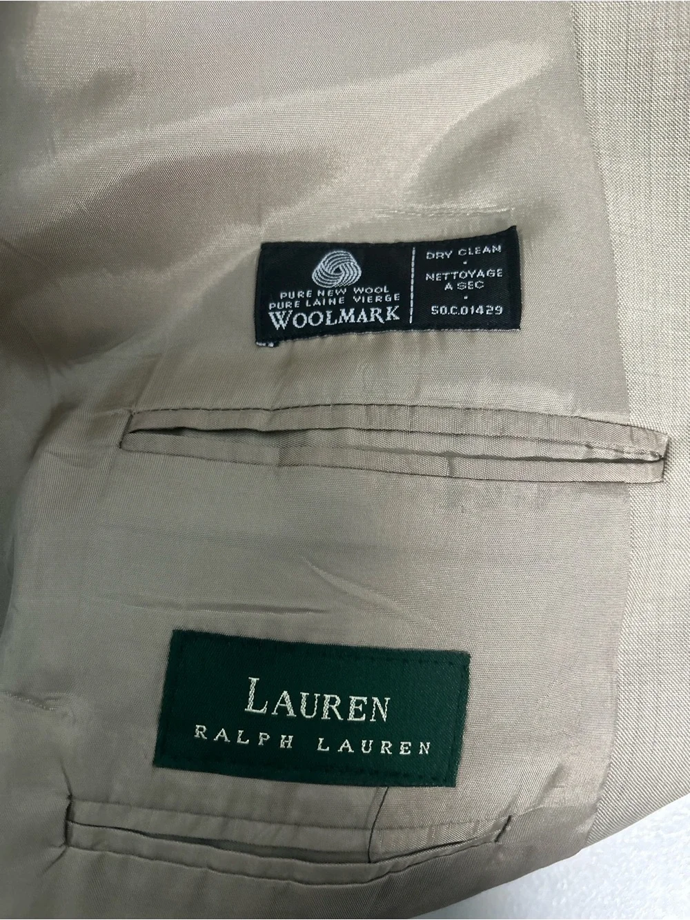 Lauren Ralph Lauren Lord Taylor Blazer Suit Jacket Men’s 44R Wool Tan Beige